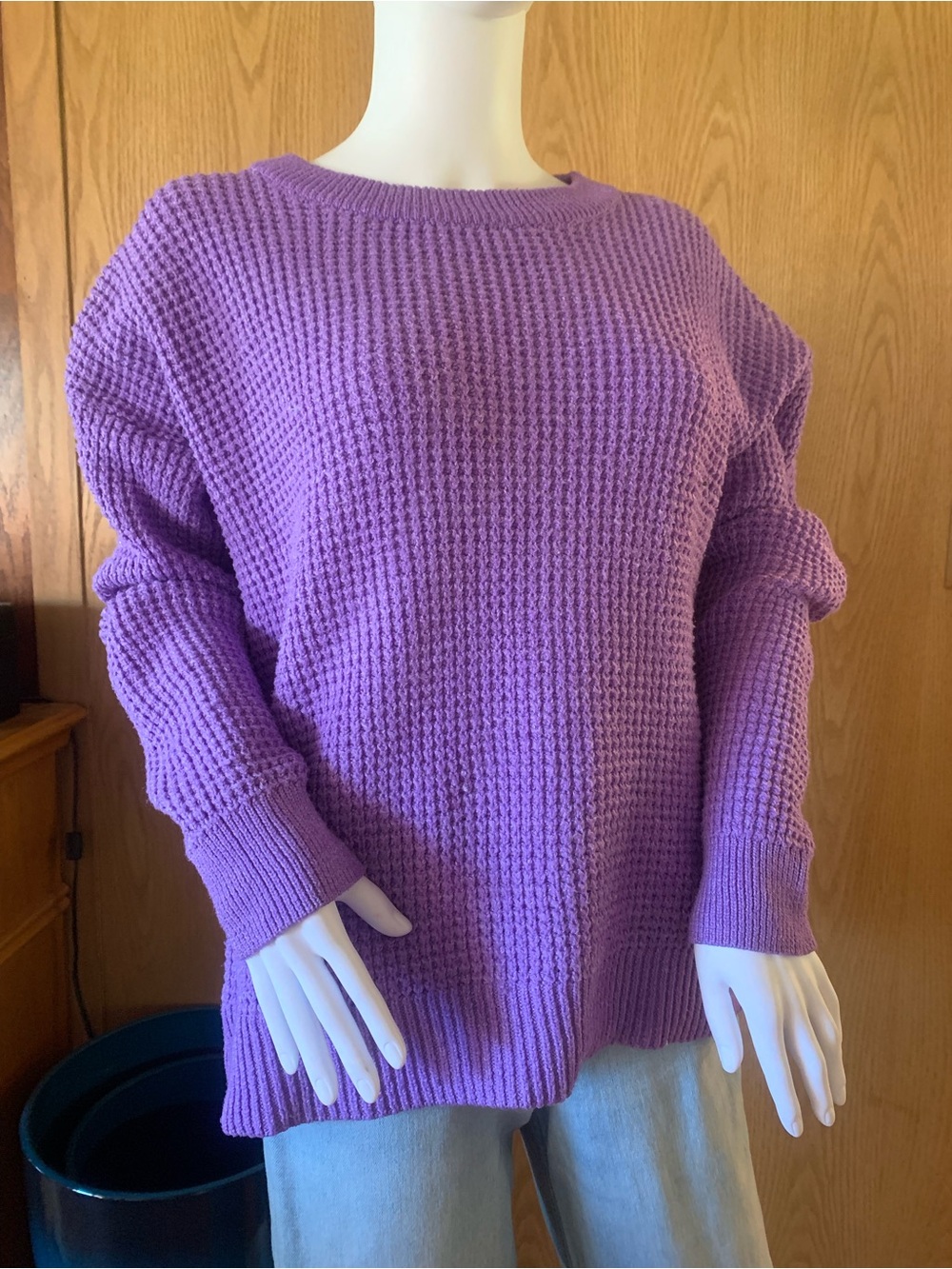 Time and Tru Lavender Waffle Knit Turtleneck-Style Sweater